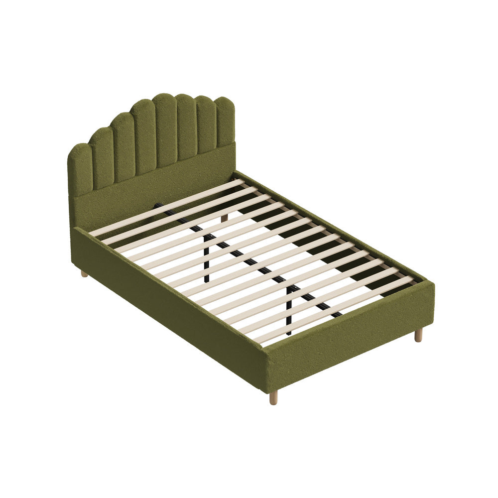 Queen Bed Frame Boucle Headboard Green Slats | Simpledeals
