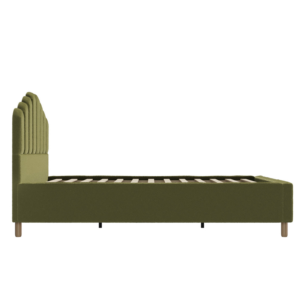 Queen Bed Frame Boucle Headboard Green Slats | Simpledeals