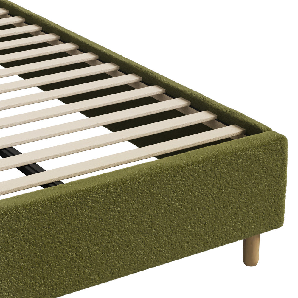 Queen Bed Frame Boucle Headboard Green Slats | Simpledeals