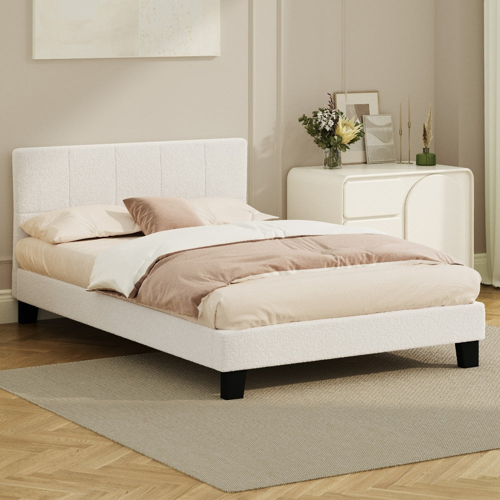 Stylish Boucle Bed Frame with Durable Base Double/Queen/Single/King Size