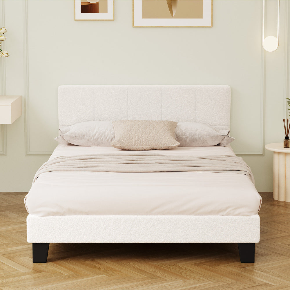Stylish Boucle Bed Frame with Durable Base Double/Queen/Single/King Size