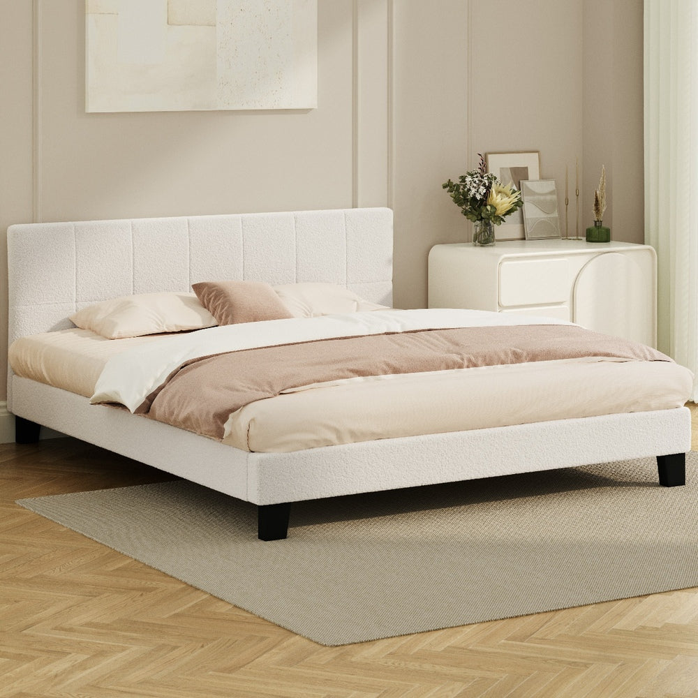 Stylish Boucle Bed Frame with Durable Base Double/Queen/Single/King Size