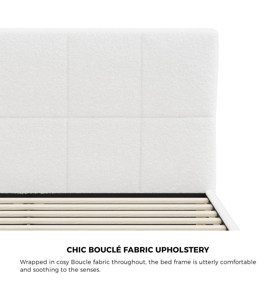 Stylish Boucle Bed Frame with Durable Base Double/Queen/Single/King Size