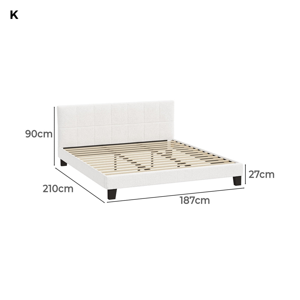 Stylish Boucle Bed Frame with Durable Base Double/Queen/Single/King Size