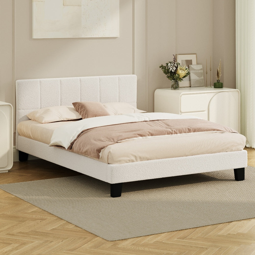 Stylish Boucle Bed Frame with Durable Base Double/Queen/Single/King Size