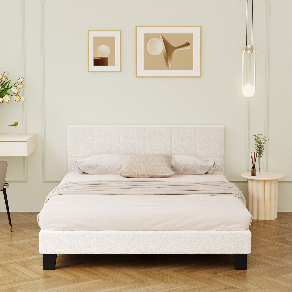 Stylish Boucle Bed Frame with Durable Base Double/Queen/Single/King Size