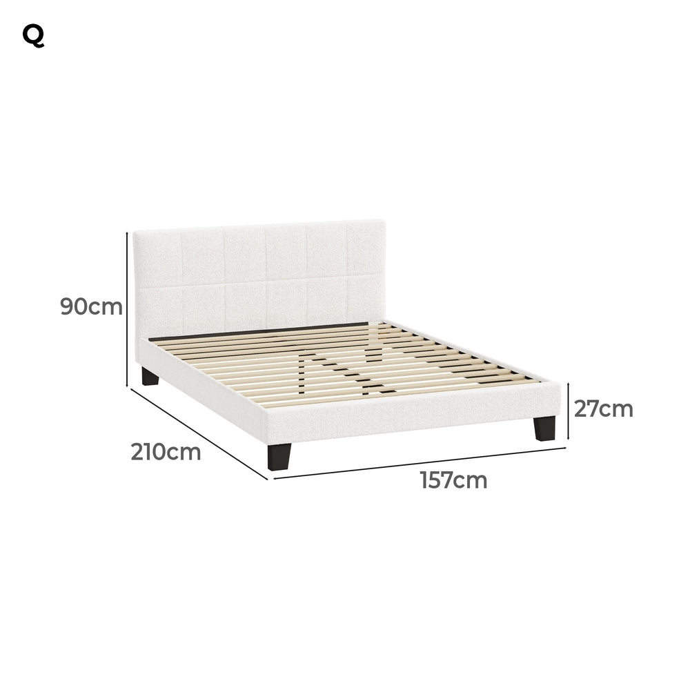 Stylish Boucle Bed Frame with Durable Base Double/Queen/Single/King Size