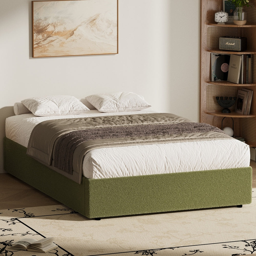 King Single Gas Lift Bed Frame Boucle Green | Simpledeals
