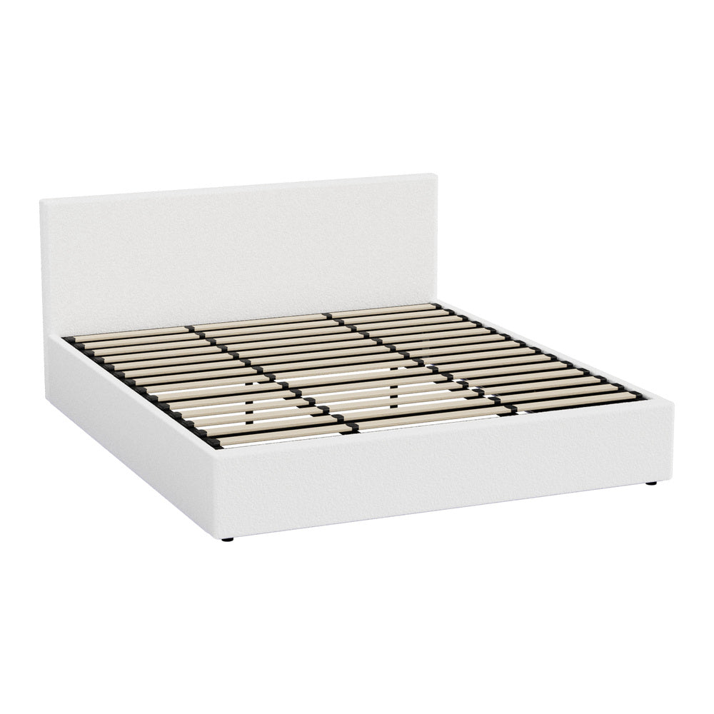 King Gas Lift Bed Frame Boucle LED Storage | Simpledeals