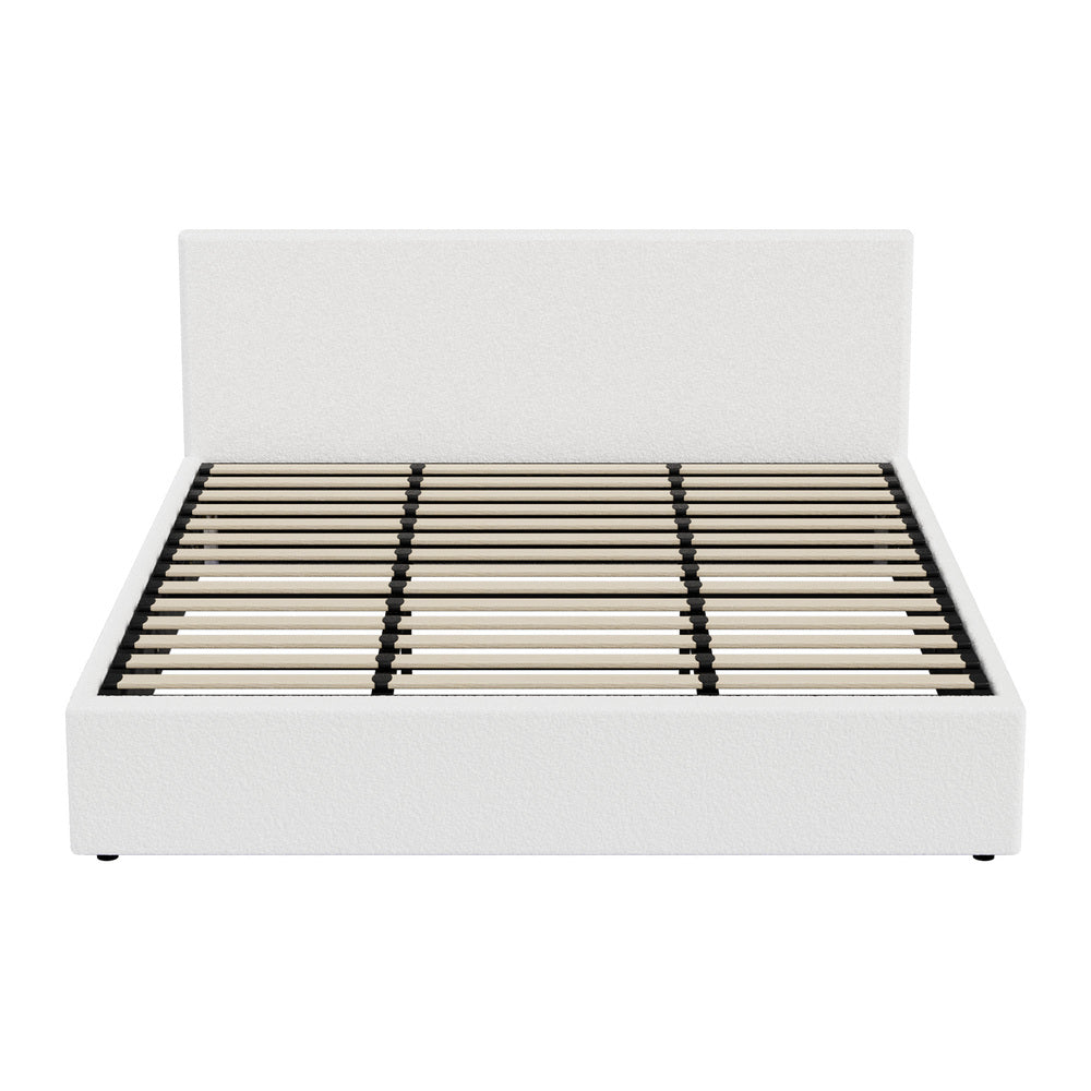 King Gas Lift Bed Frame Boucle LED Storage | Simpledeals