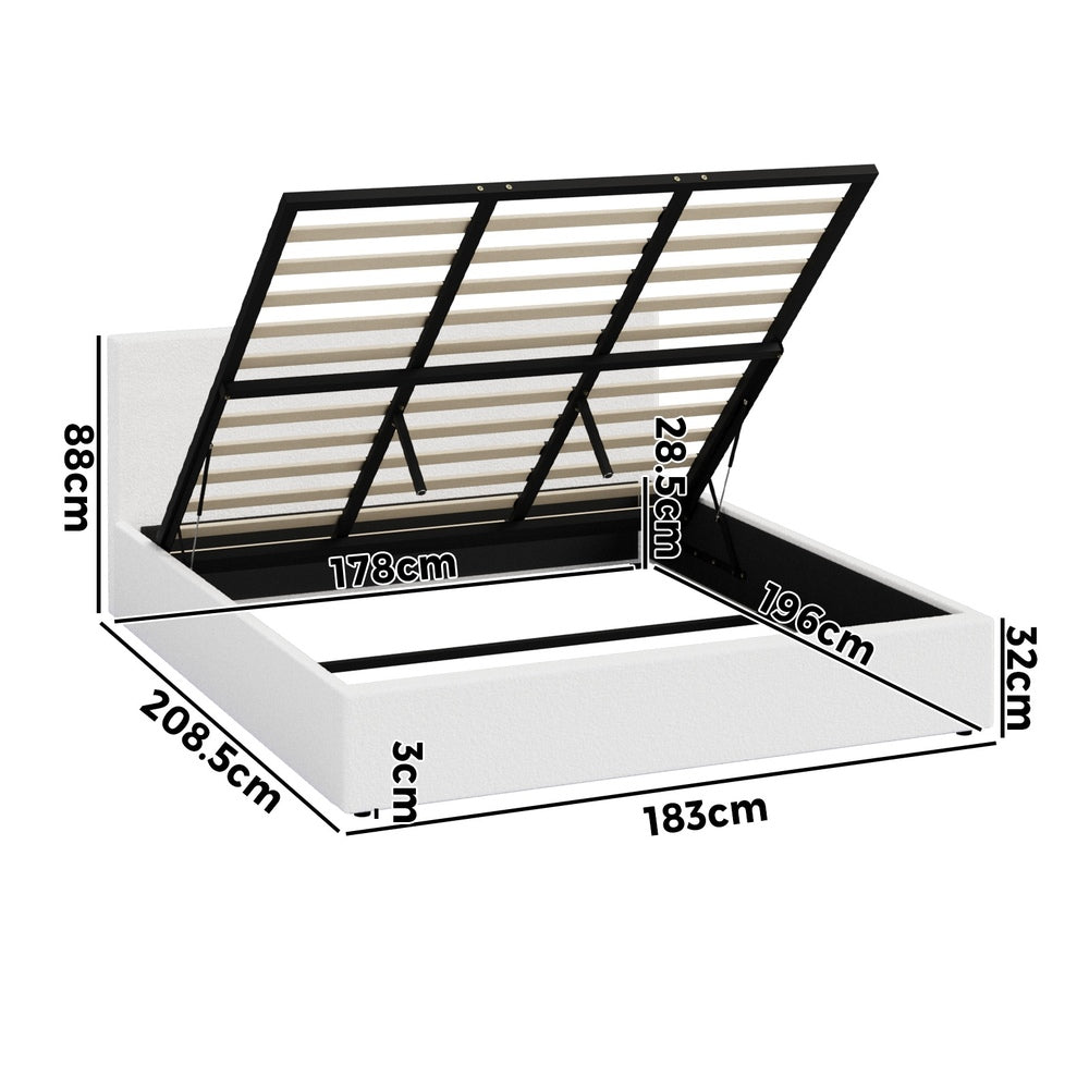 King Gas Lift Bed Frame Boucle LED Storage | Simpledeals
