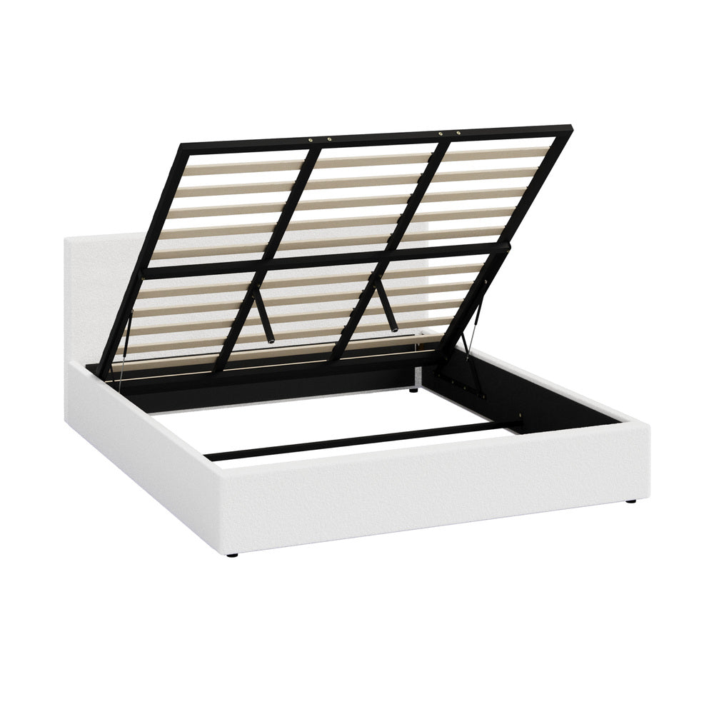 King Gas Lift Bed Frame Boucle LED Storage | Simpledeals