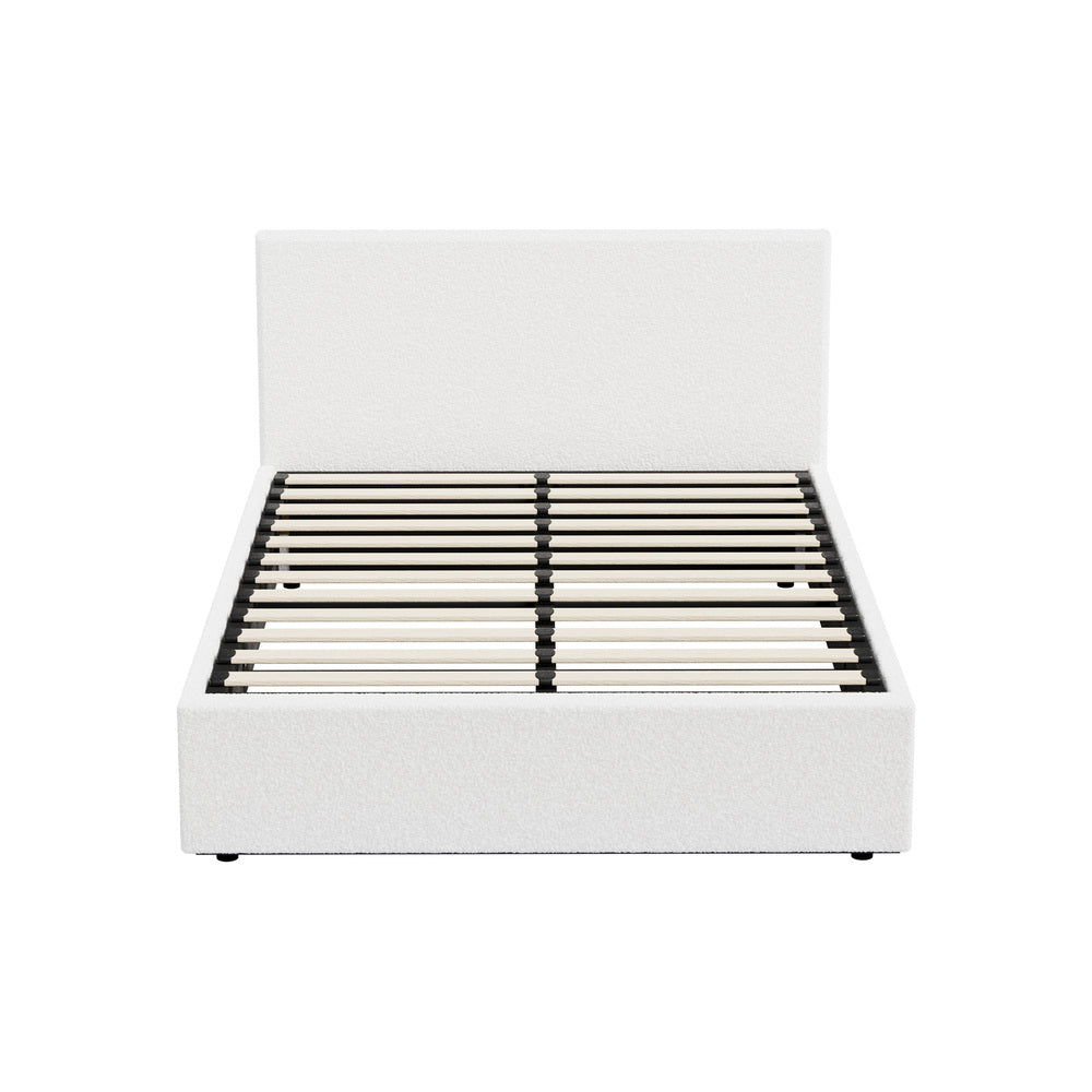 Queen Gas Lift Bed Boucle LED Storage Frame | Simpledeals
