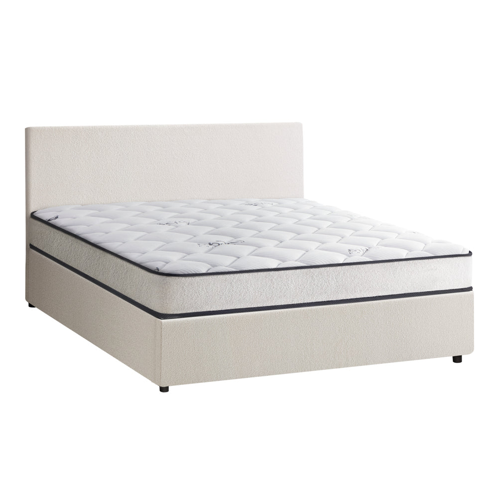 Boucle Bed Frame with Gas Lift and Mattress Set for King Single