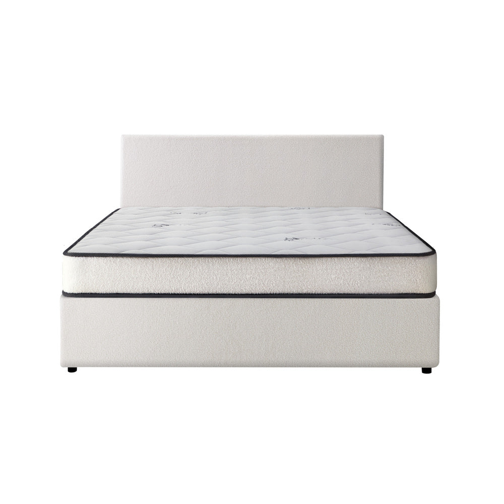 Boucle Bed Frame with Gas Lift and Mattress Set for King Single