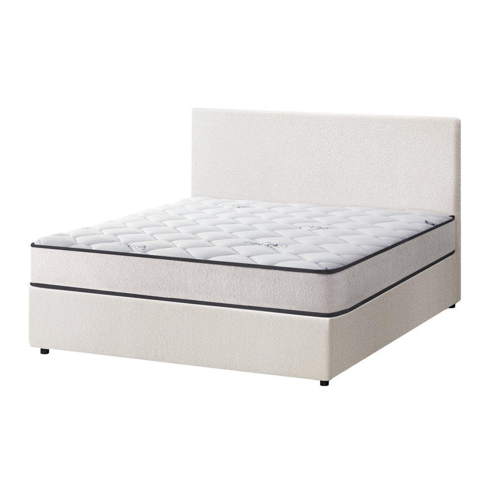 Boucle Bed Frame with Gas Lift and Mattress Set for King Single
