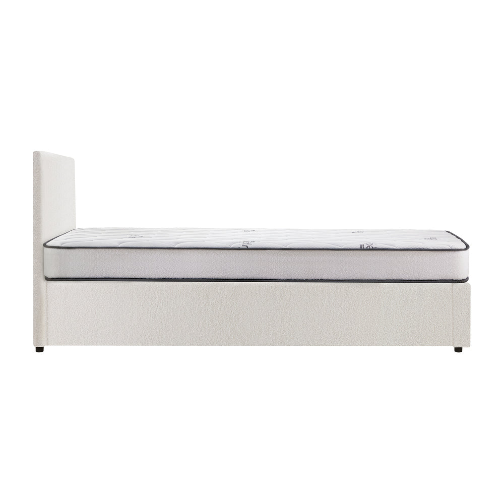 Boucle Bed Frame with Gas Lift and Mattress Set for King Single