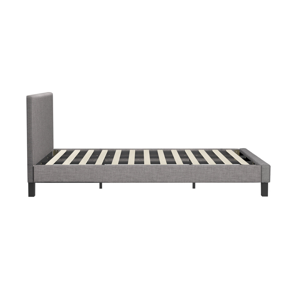 Contemporary Platform Bed with Grey Fabric and Wooden Slats for King Size Mattress