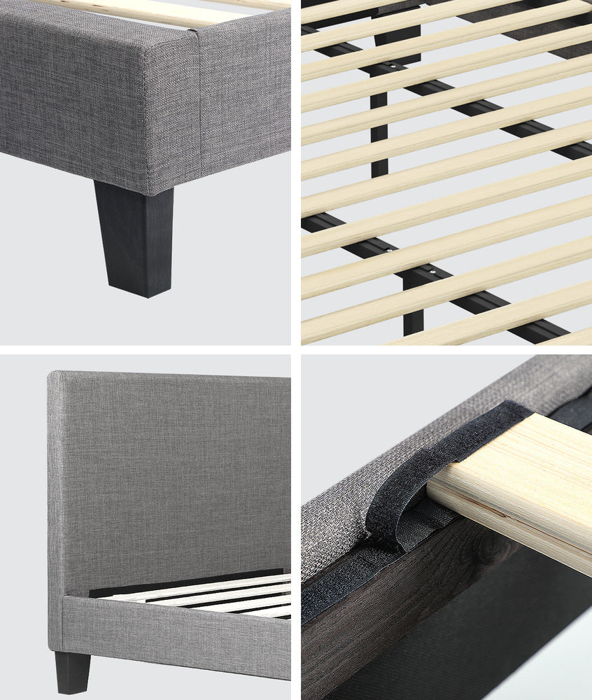 Contemporary Platform Bed with Grey Fabric and Wooden Slats for King Size Mattress