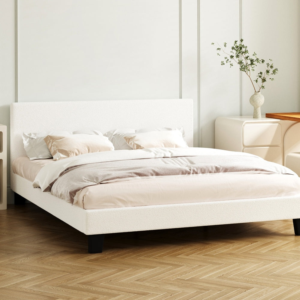 White Boucle King Bed Frame