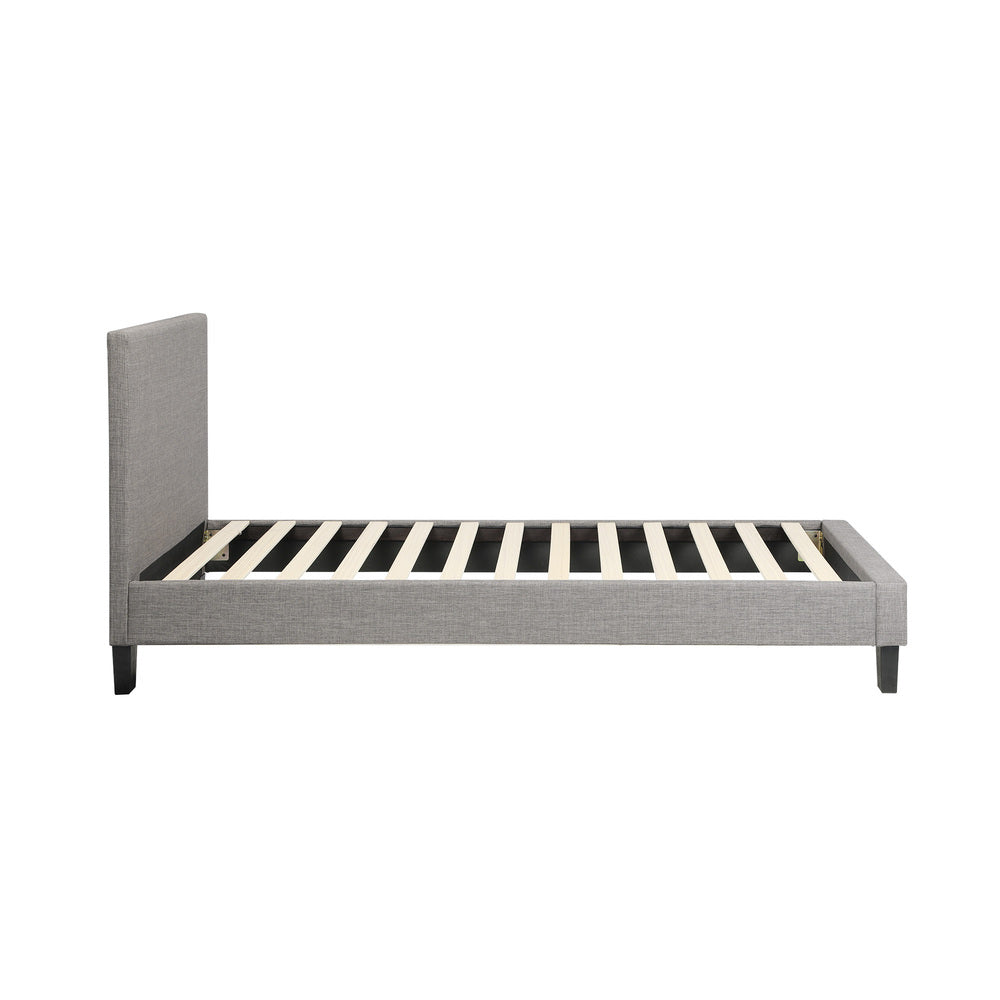 Contemporary Platform Bed with Grey Fabric and Wooden Slats for King Size Mattress