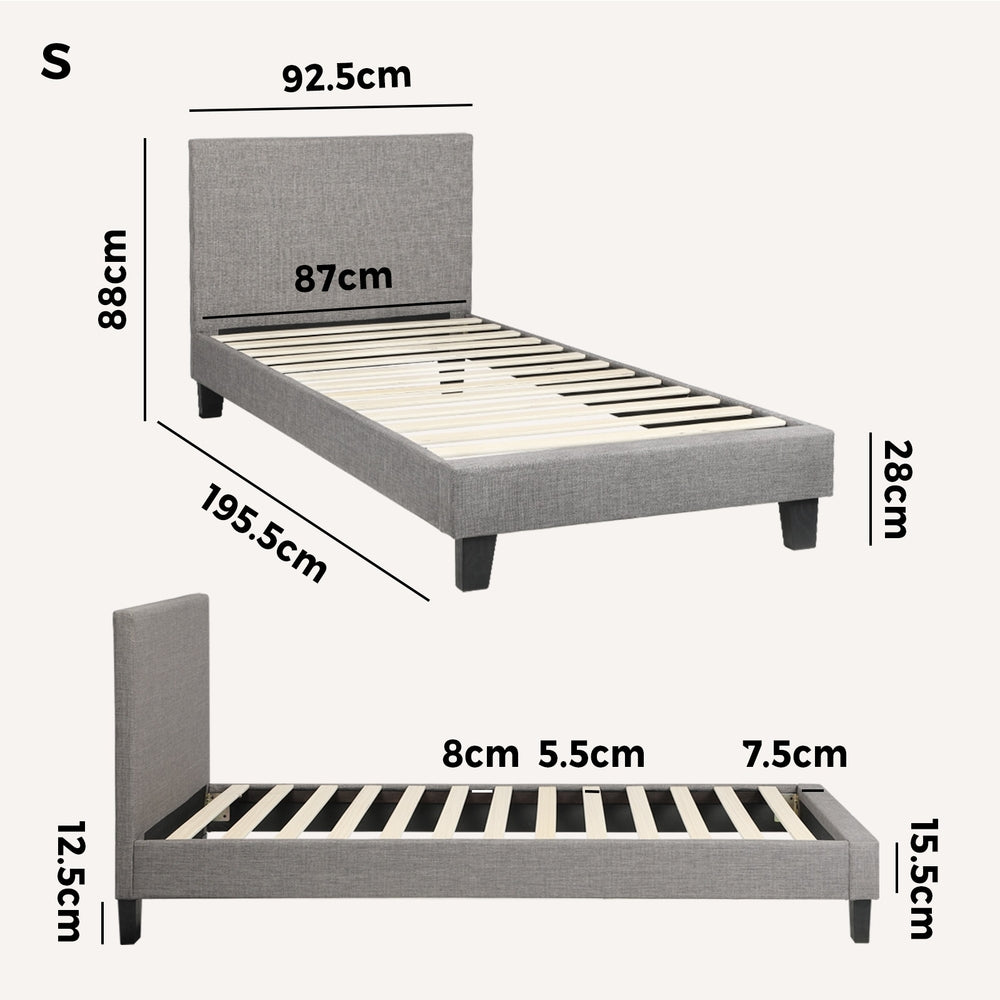 Contemporary Platform Bed with Grey Fabric and Wooden Slats for King Size Mattress
