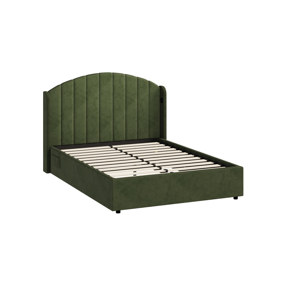 Bed Frame Double With Gas Lift Storage USB Charging Velvet
