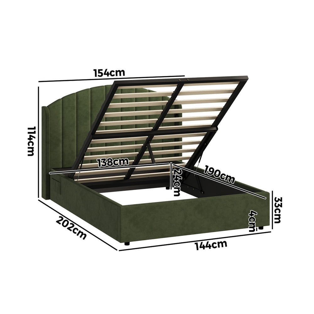 Bed Frame Double With Gas Lift Storage USB Charging Velvet