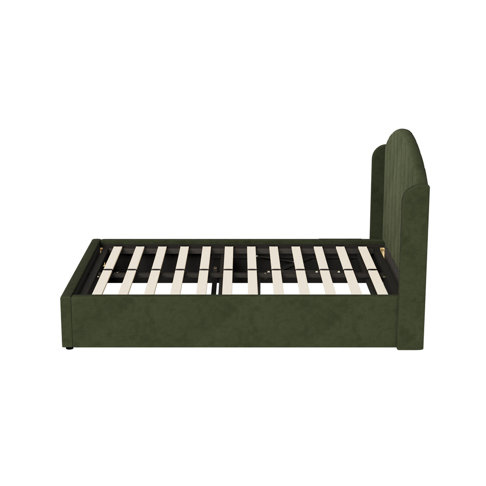 Bed Frame Double With Gas Lift Storage USB Charging Velvet