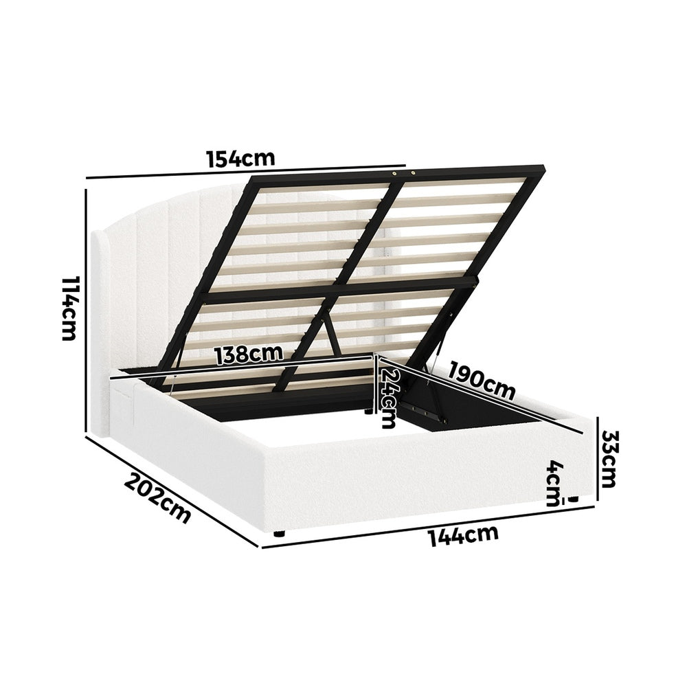 Bed Frame Double With Gas Lift Storage USB Charging Boucle