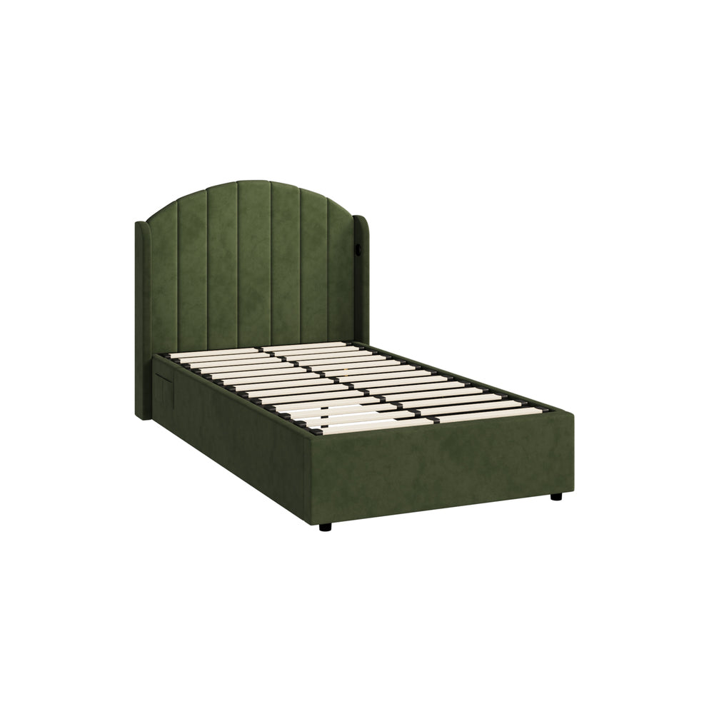 Bed Frame King Single Gas Lift Storage USB Charging Velvet