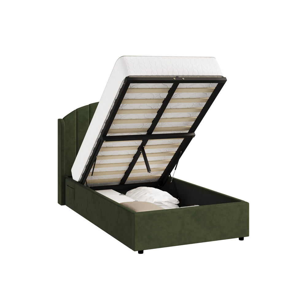 Bed Frame King Single Gas Lift Storage USB Charging Velvet