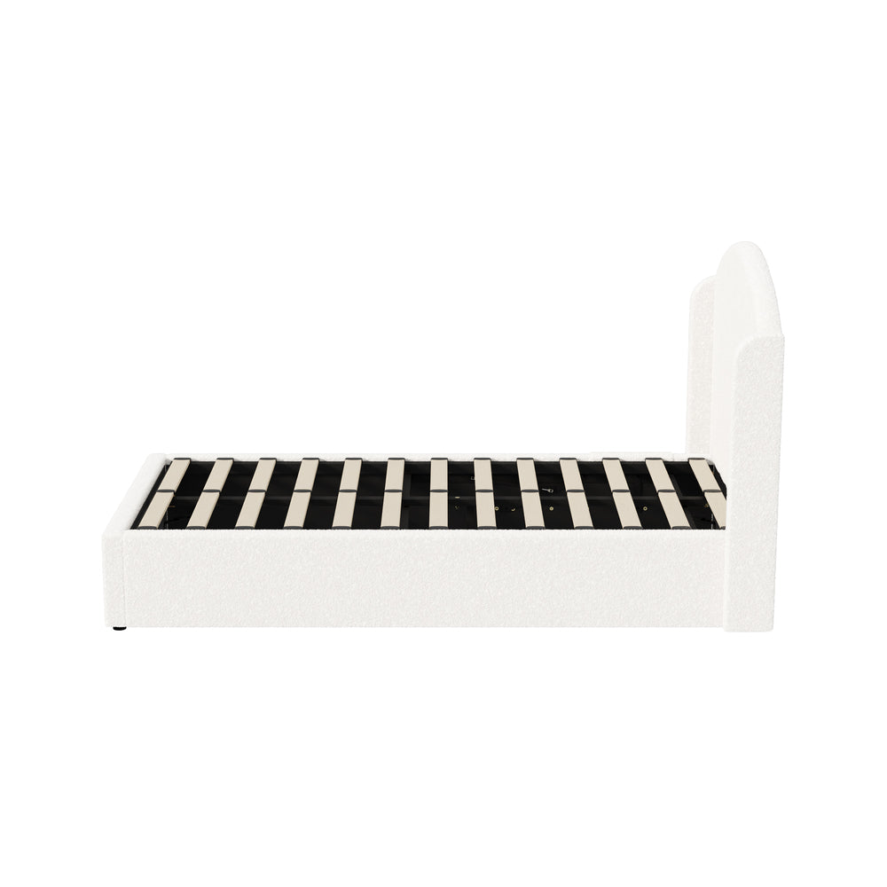 Bed Frame King Single Gas Lift Storage USB Charging Boucle