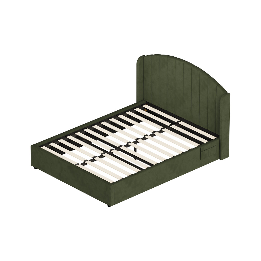 Bed Frame Queen With Gas Lift Storage USB Charging Velvet