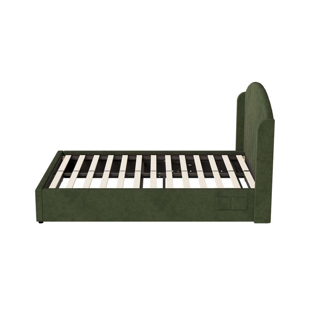 Bed Frame Queen With Gas Lift Storage USB Charging Velvet