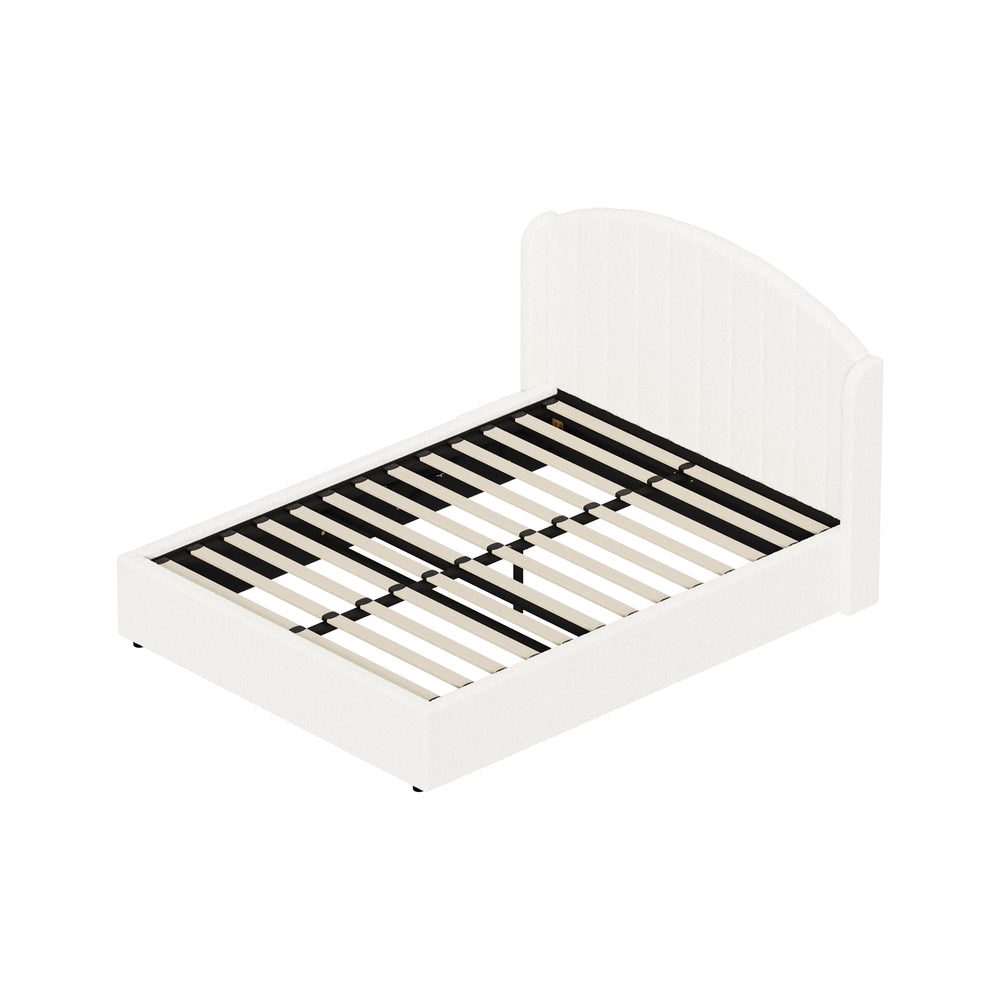 Queen Bed Frame Gas Lift Storage USB Boucle | Simpledeals