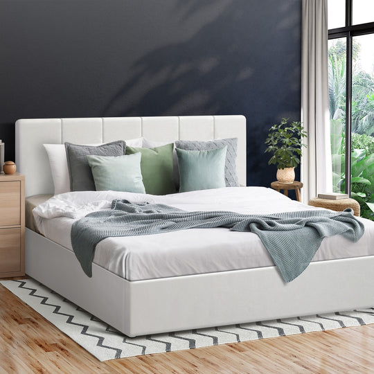 Stylish PU Leather Bed Frame with Gas Lift Storage Base