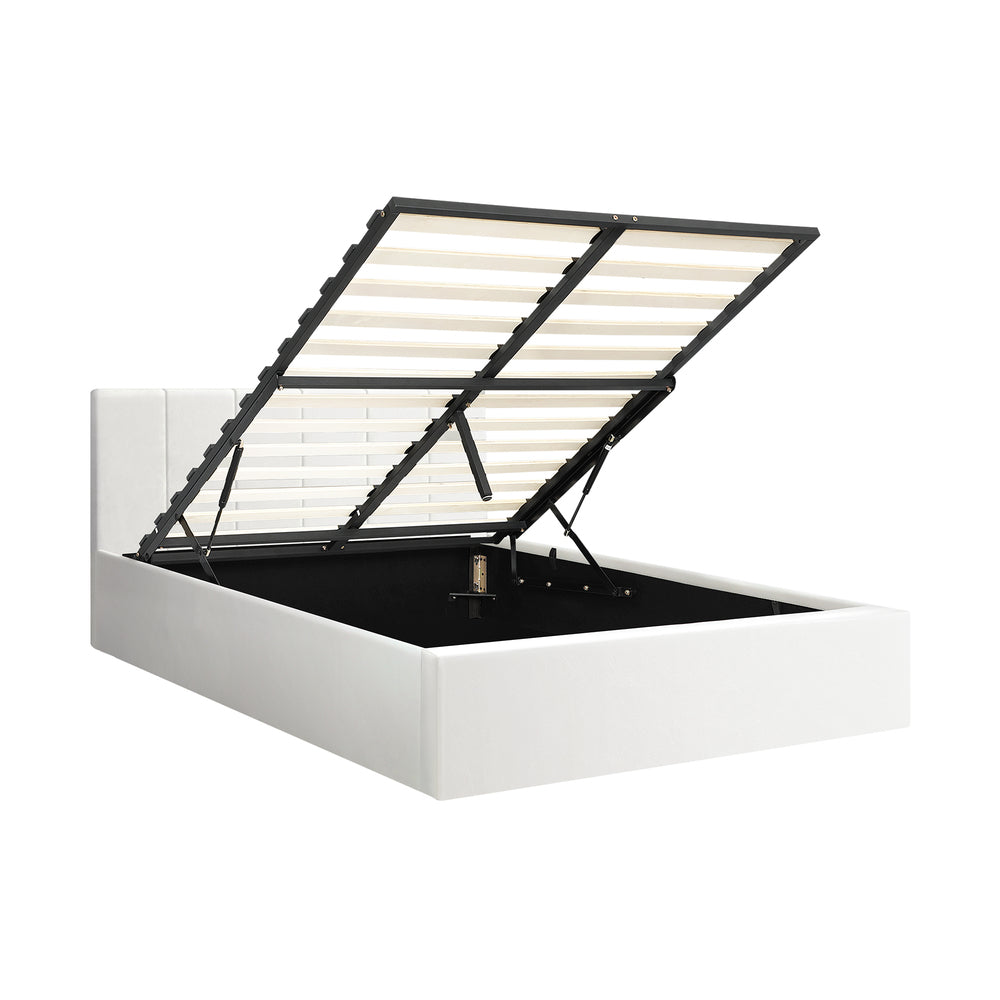 Stylish PU Leather Bed Frame with Gas Lift Storage Base