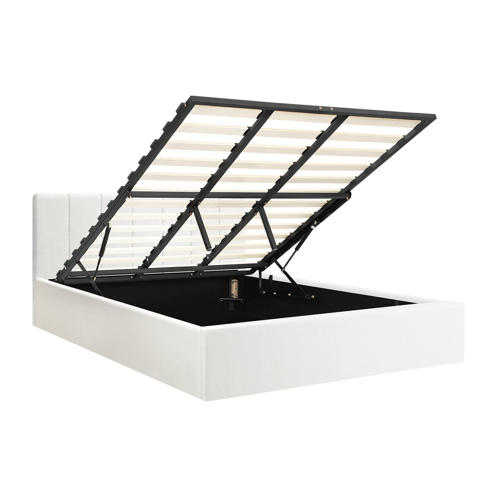 Stylish PU Leather Bed Frame with Gas Lift Storage Base