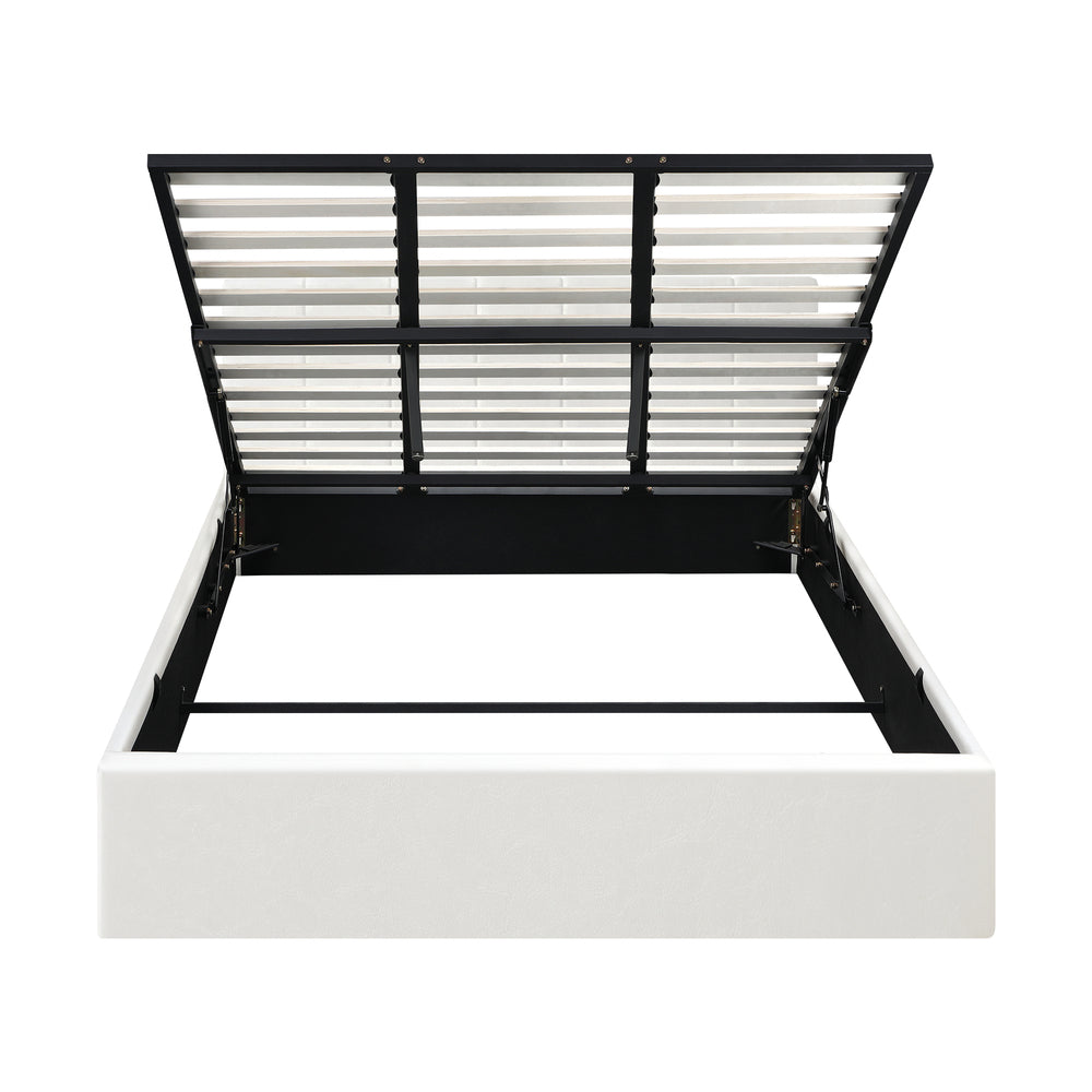 Stylish PU Leather Bed Frame with Gas Lift Storage Base