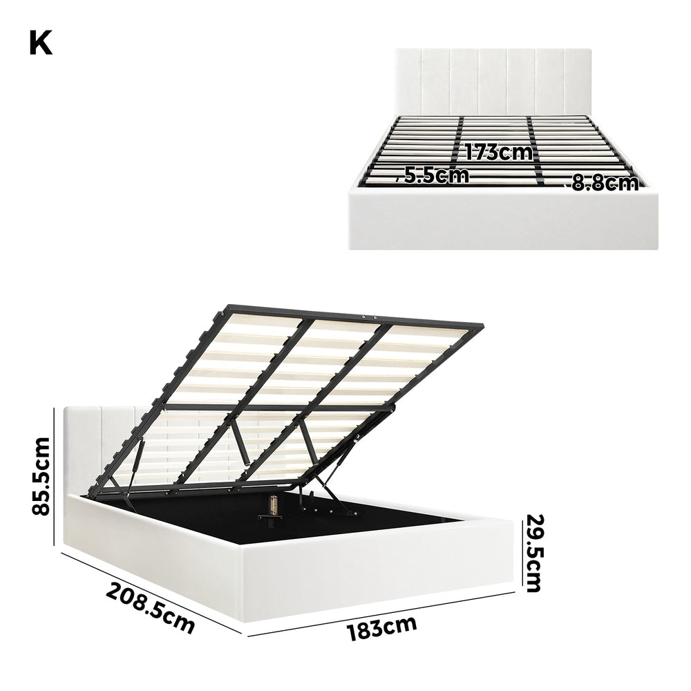 Stylish PU Leather Bed Frame with Gas Lift Storage Base