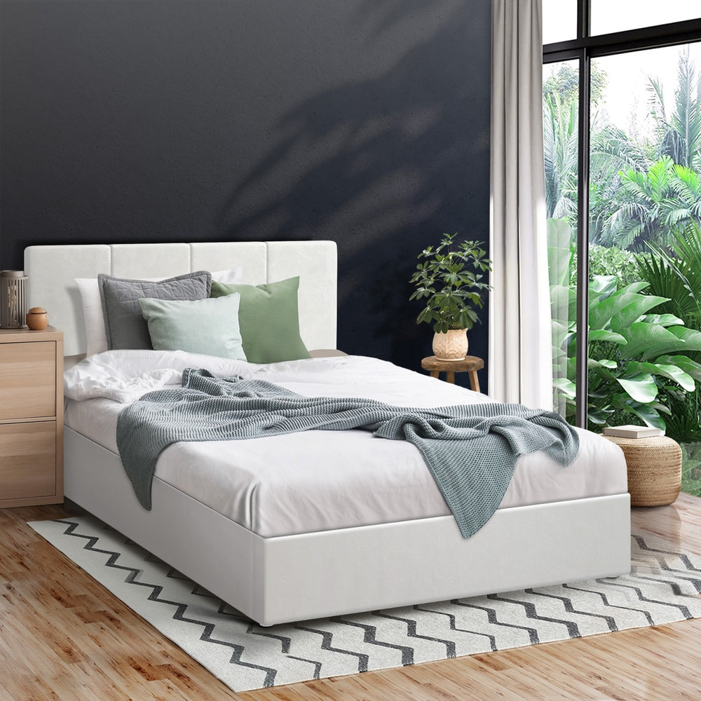 Stylish PU Leather Bed Frame with Gas Lift Storage Base
