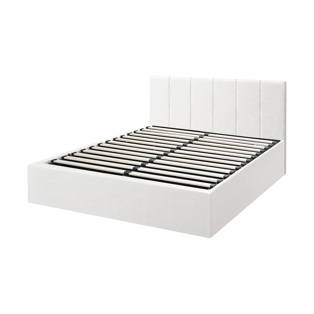 Stylish PU Leather Bed Frame with Gas Lift Storage Base