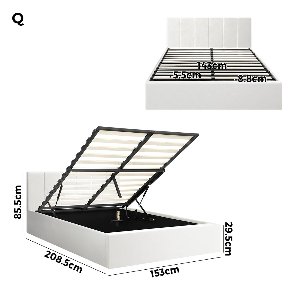 Stylish PU Leather Bed Frame with Gas Lift Storage Base