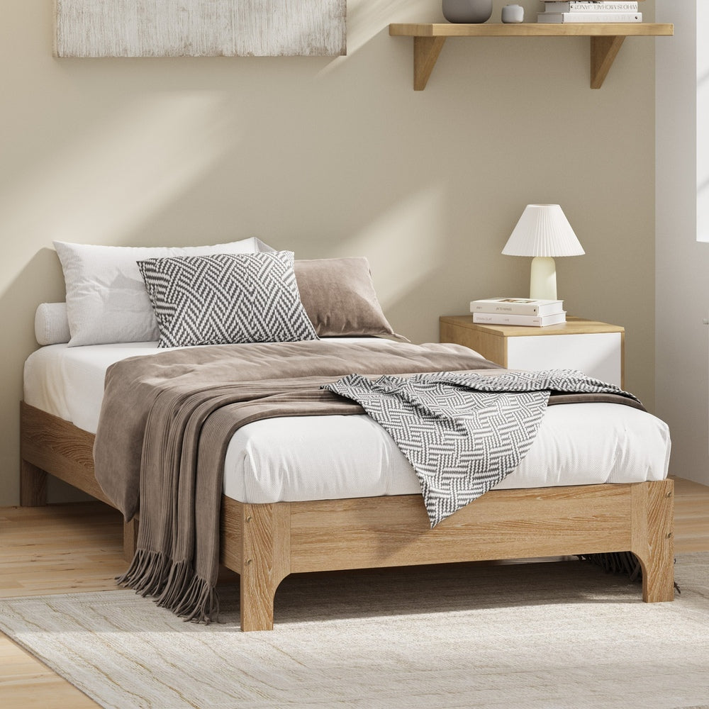 King Single Wooden Bed Frame Natural 203x107x30cm