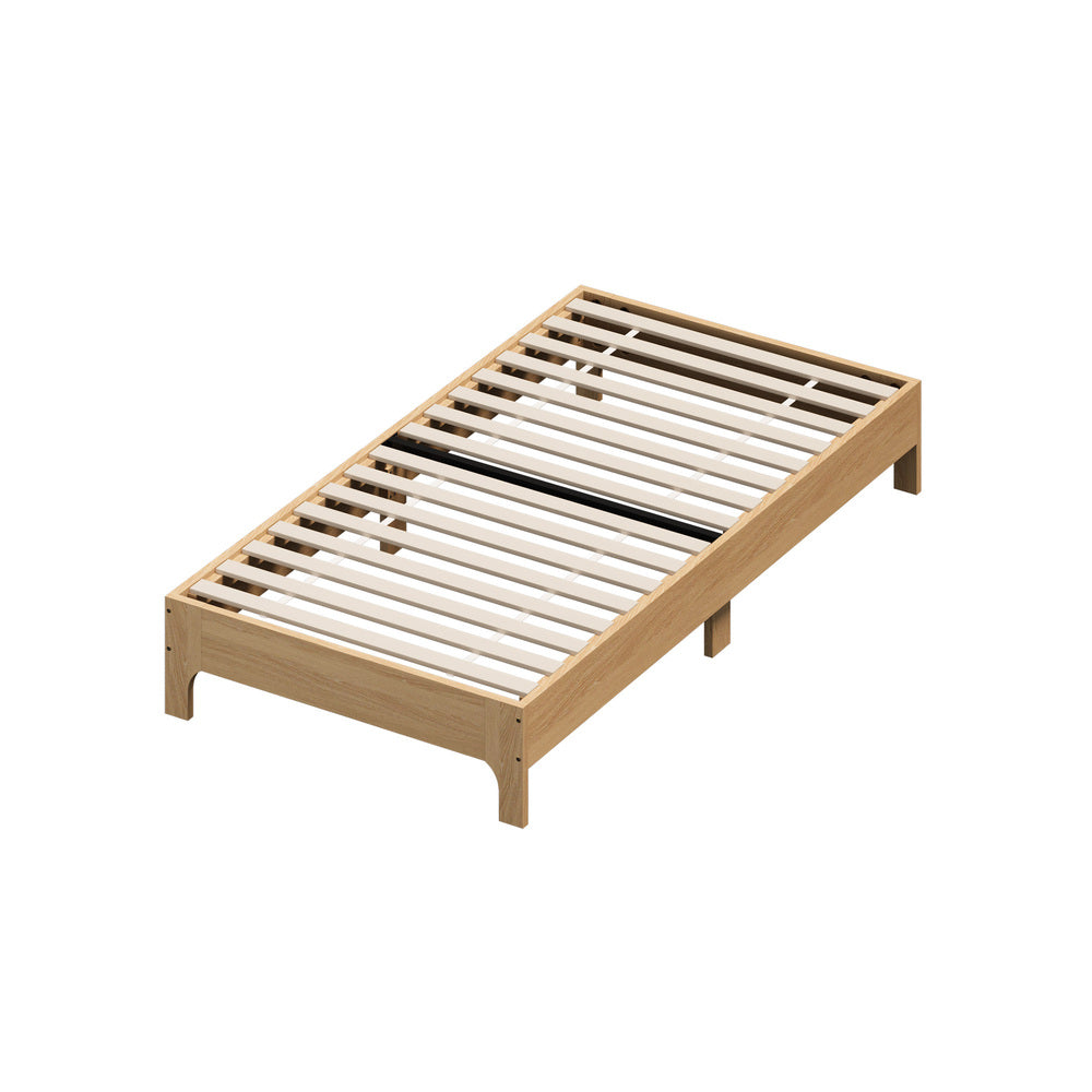 King Single Wooden Bed Frame Natural 203x107x30cm