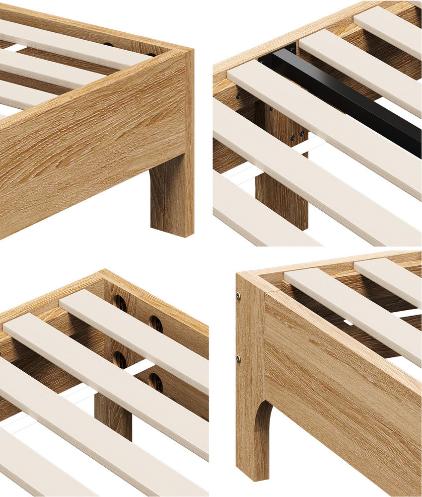 King Single Wooden Bed Frame Natural 203x107x30cm