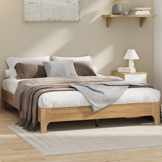 Queen Wooden Bed Frame Natural 203x153x30cm