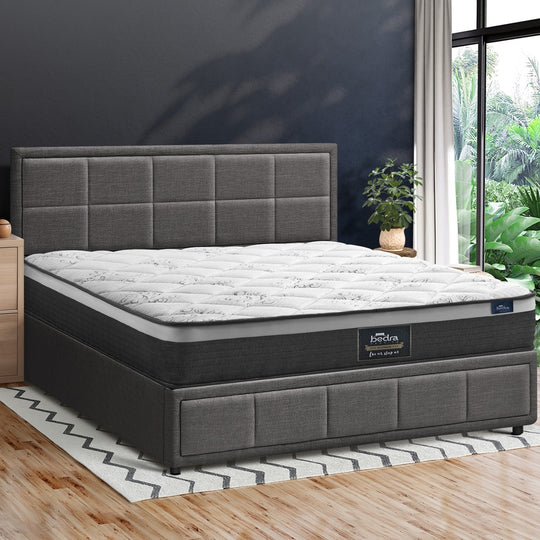 Modern Grey Gas Lift Bed Frame with Mattress Set and Storage