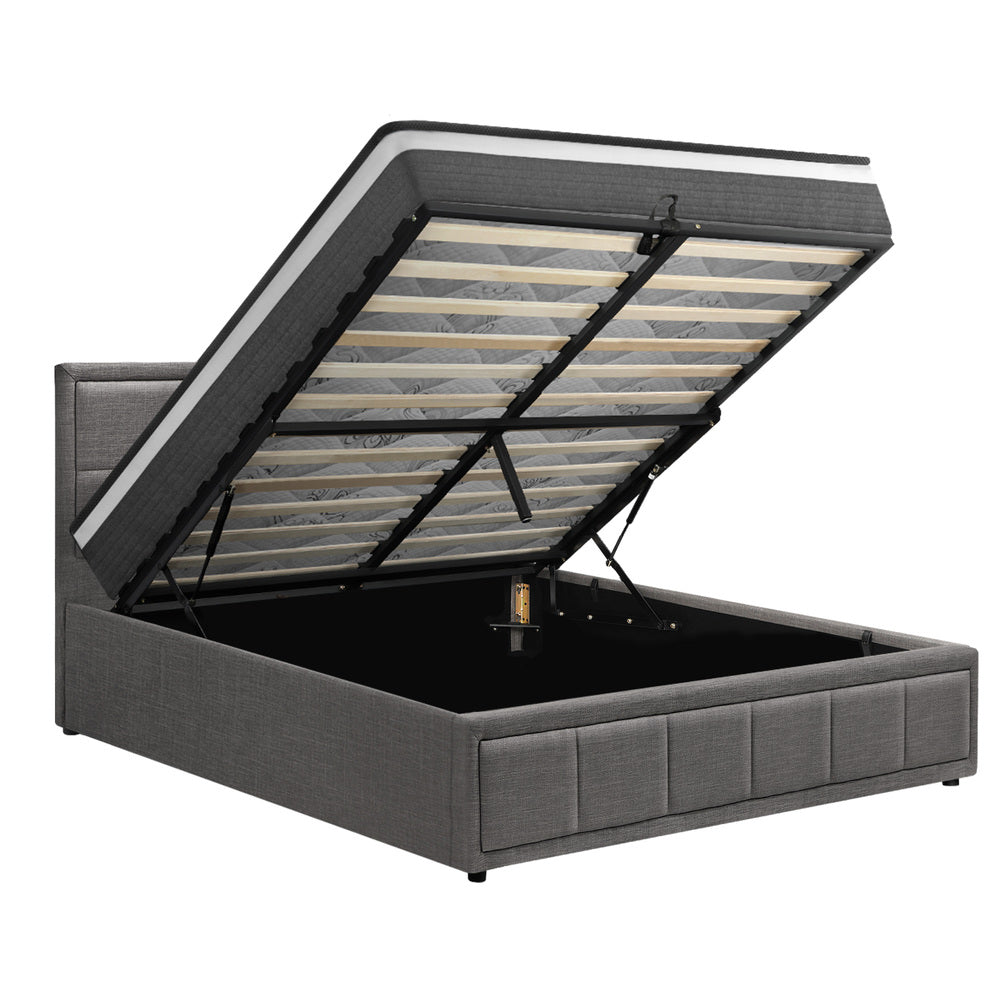 Modern Grey Gas Lift Bed Frame with Mattress Set and Storage